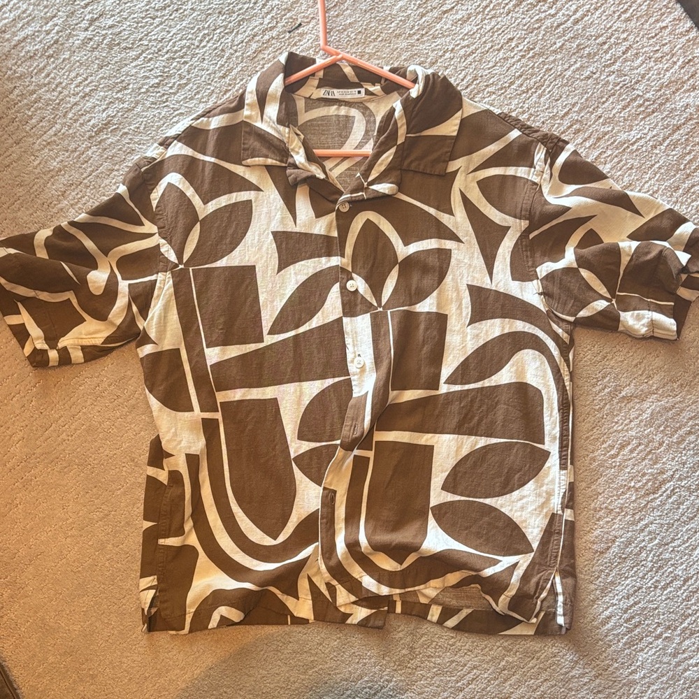 H&M Kids Brown and Cream Patterned Button Down Shirt
